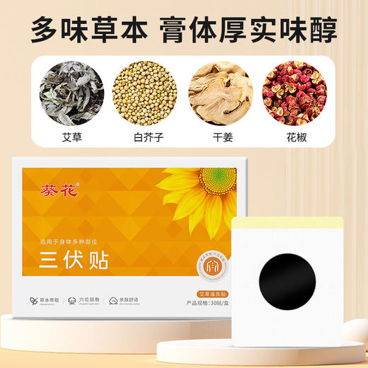 【冬症夏治！葵花草本三伏贴】下单送穴位图，甄选艾草 白芥子 千姜 花椒，草本滋养，又是一年三伏天，贴敷正当时！夏季三九贴30贴艾草贴家用穴位贴三伏贴 商品图1