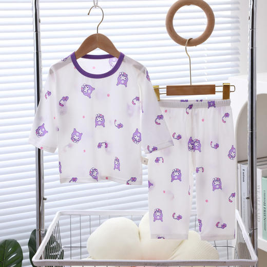 【夏季薄款天丝七分袖睡衣套装】科学配比面料清爽透气柔软舒弹，弹力松紧腰宽边设计不勒肚肚，莫代尔无骨宝宝家居服睡衣自带冰凉感QQ 商品图6
