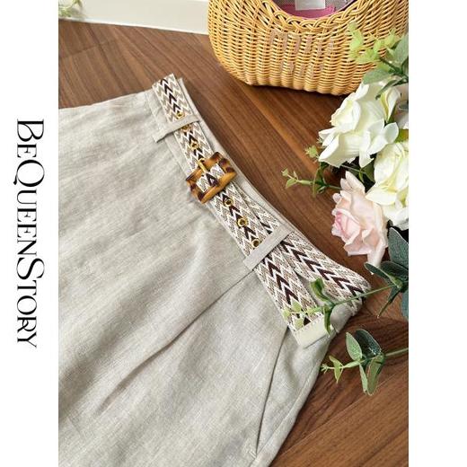 BeQueenStory【海岛日记】百搭气质时尚亚麻皮带休闲裤短裤夏季新款 商品图2