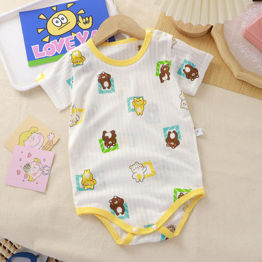 【49.9/任选2件】儿童提花三角爬服 婴儿包屁衣服 夏季包臀 春装男女宝宝 纯棉连体短袖小童新生儿三角哈衣-QQ 商品图9