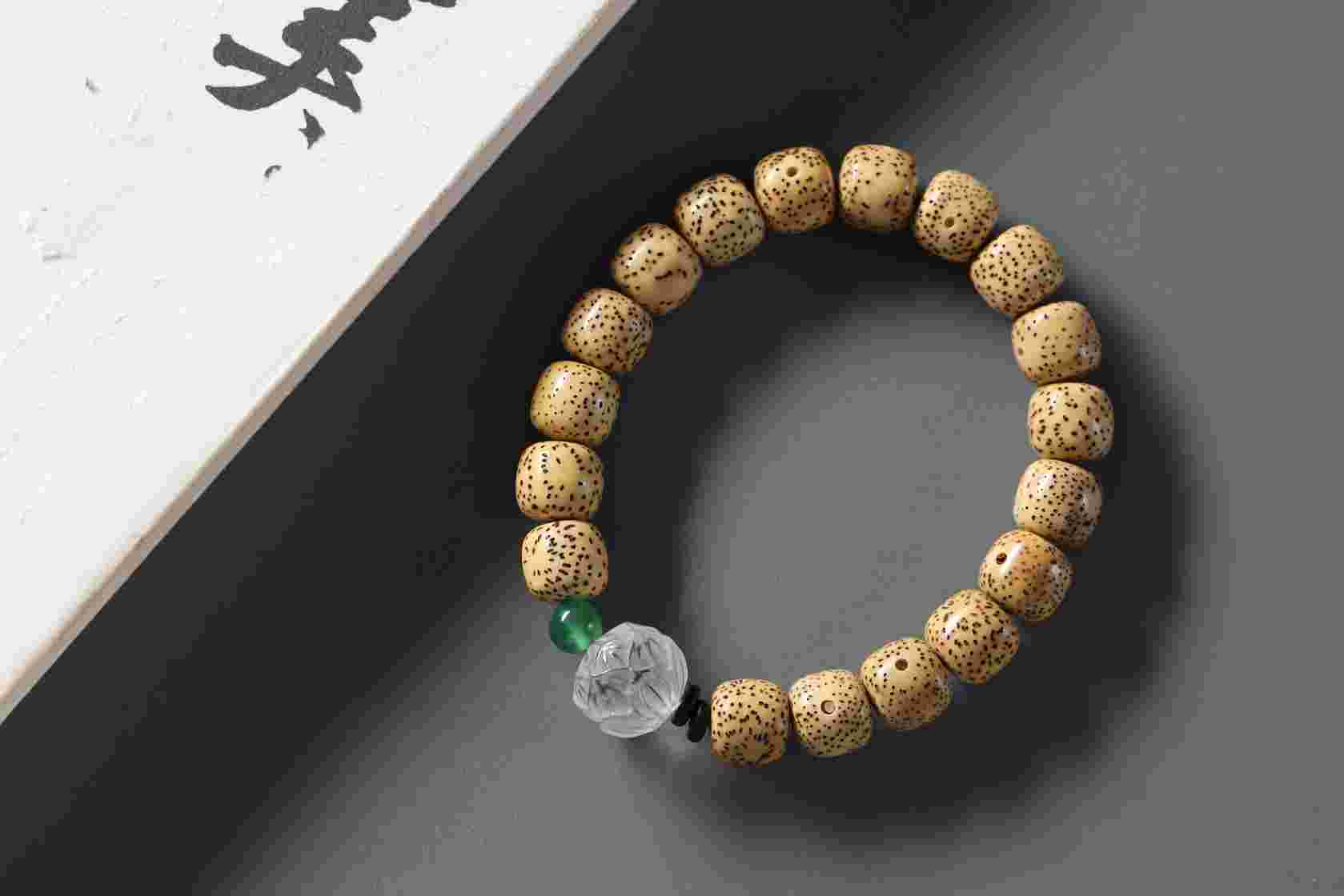 YXPT0024°星月菩提+白水晶莲花手串0.9*1.0*18