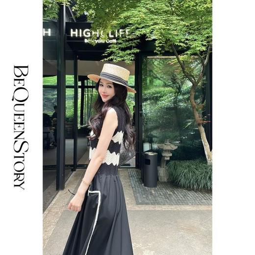 BeQueenStory【黑白情调】设计感拼接大A版背心裙&圆领短袖毛衫 商品图4