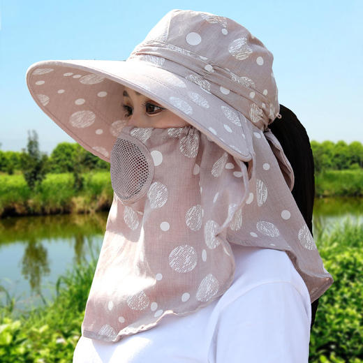 TZW-棉麻凉帽帽子女夏季面罩遮脸太阳帽大沿紫外线采茶骑车遮阳帽 商品图3