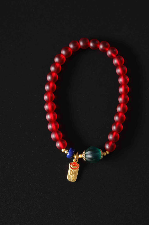 YHLL0007°红琉璃+沙金一夜暴富吊坠手串 商品图0