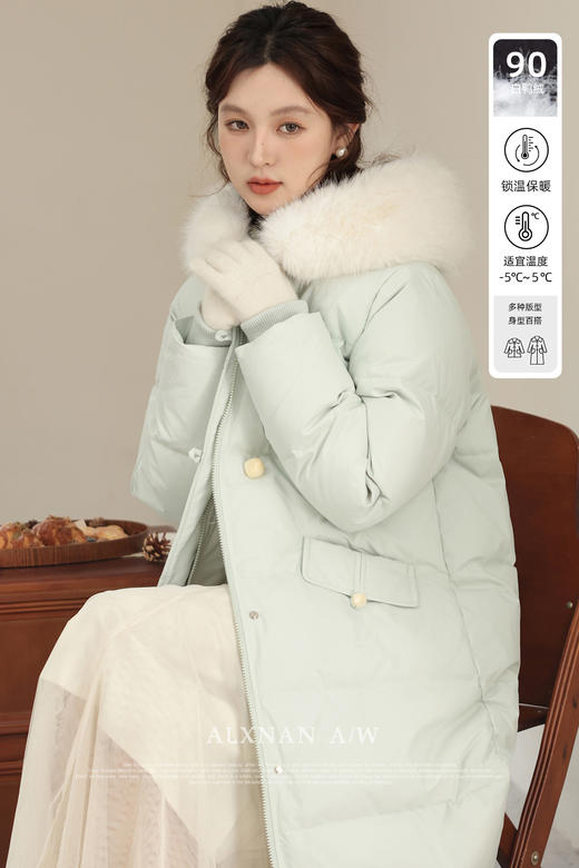 鹿向南「冰岛大鹅」2025年冬季毛领中长羽绒服女90白鸭绒连帽外套 商品图5