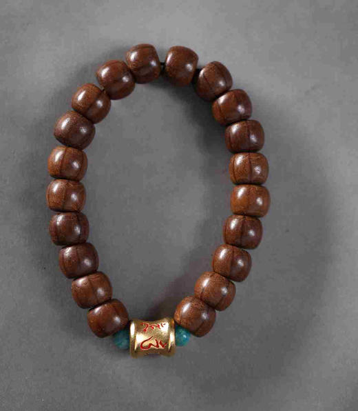 YLDM0013°六道木+沙金红色六字真言桶珠手串 商品图0