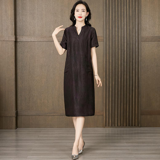 "丁摩 龟纹香云纱连衣裙女夏气质显瘦洋气双面穿桑蚕丝真丝裙子4ZF-221540 " 商品图1