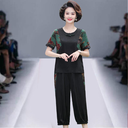 TZW-中国风妈妈装休闲套装短袖薄款中老年女装夏装新款上衣裤子两件套 商品图1