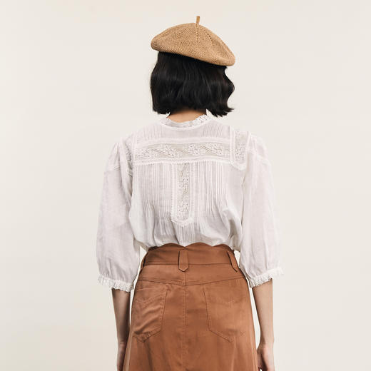 谜底苎麻衬衫七分袖女2024年夏新品复古风绣花透气衬衣242GC0655 商品图2