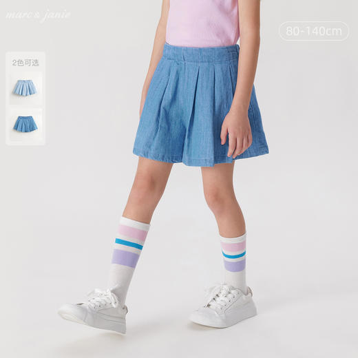 马克珍妮女童甜美A字百褶牛仔裙裤 儿童纯棉裤子夏装新款240617 商品图0