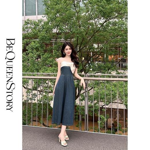 BeQueenStory【甜心布鲁士】拼接柔软网纱蝴蝶结装饰收腰连衣裙 商品图2