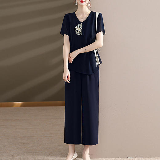 TZW-夏季中国风妈妈装休闲套装短袖气质中老年女装夏装新款两件套洋气 商品图6