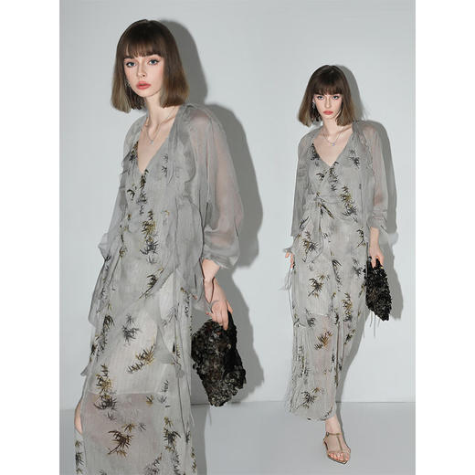 COCOBELLA名媛风10M对丝灵动荷叶边飘带雪纺衫遮阳开衫LC0002C 商品图1