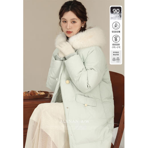 鹿向南「冰岛大鹅」2025年冬季毛领中长羽绒服女90白鸭绒连帽外套 商品图0