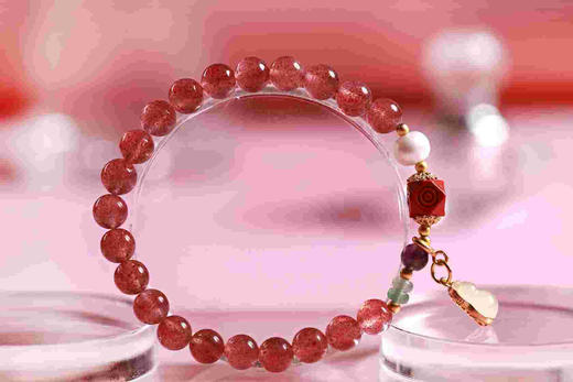 YHCM0002°红草莓晶+朱砂佛字多面体手串 商品图0
