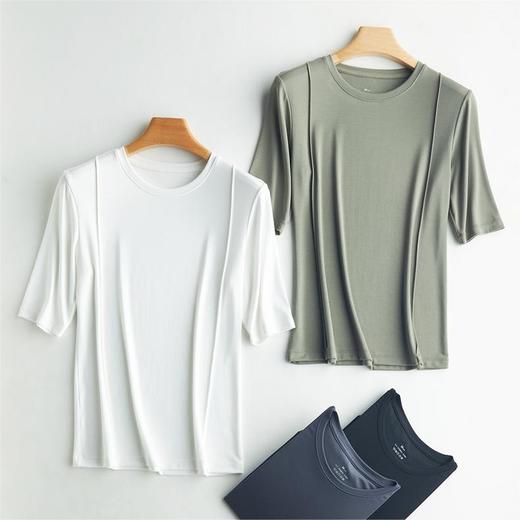 weyo 夏季新款女兰精莫代尔前捏折圆领五分袖T恤17305 商品图0