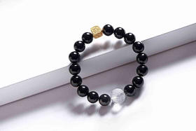 YHYS0006°黑曜石+银镀四方财神珠手串