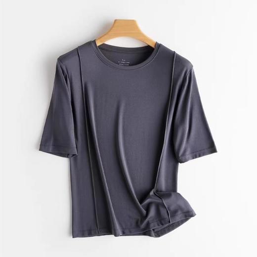 weyo 夏季新款女兰精莫代尔前捏折圆领五分袖T恤17305 商品图3