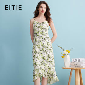 EITIE爱特爱2024夏季新款薄荷曼波风绿色印花鱼尾显瘦吊带长裙B2407362