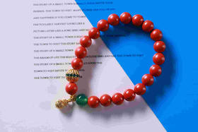 YHZS0090°朱砂+沙金绿点贝壳圆珠手串0.8*20