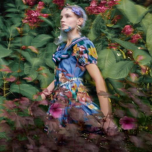 谜底花色连衣裙短袖2024年夏款复古田园风中长裙配腰带242ML0554 商品图1