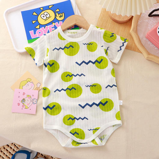 【49.9/任选2件】儿童提花三角爬服 婴儿包屁衣服 夏季包臀 春装男女宝宝 纯棉连体短袖小童新生儿三角哈衣-QQ 商品图2
