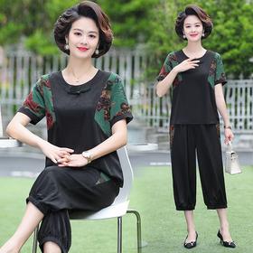 TZW-中国风妈妈装休闲套装短袖薄款中老年女装夏装新款上衣裤子两件套