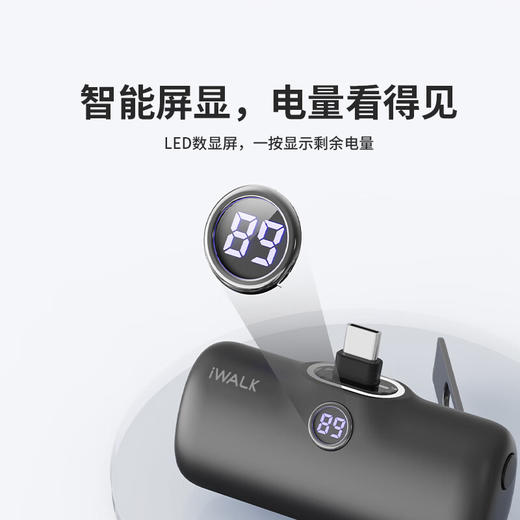 【国家3C认证】爱沃可（iWALK） LPS001L/C支架款便携胶囊充电宝快充5000mAh口红大小轻薄小巧口袋支架移动电源type-c口适用于苹果15/安卓全系 商品图1