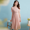 EITIE爱特爱夏季新款气质优雅温柔法式V领高腰粉色压褶连衣裙B2407370 商品缩略图3