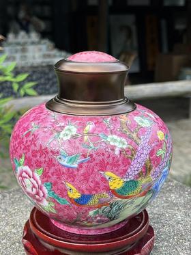 胭脂红扒花茶叶罐