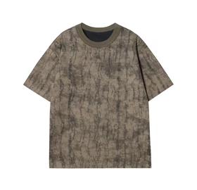 T842夏季新款裂纹印花男士上衣时尚百搭休闲短袖复古宽松圆领T恤