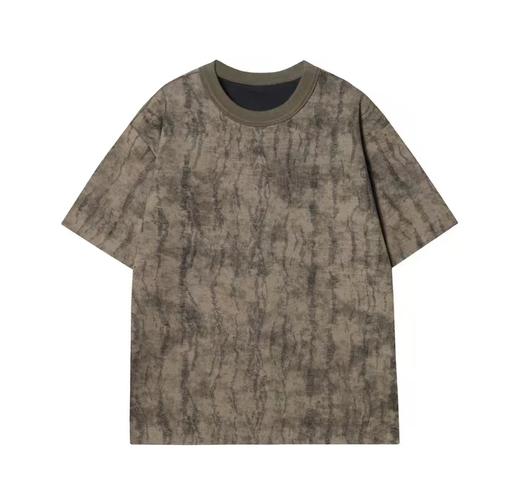 T842夏季新款裂纹印花男士上衣时尚百搭休闲短袖复古宽松圆领T恤 商品图0