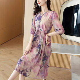 AHM-8682法式甜美浪漫印花雪纺连衣裙简约时尚度假风大摆裙