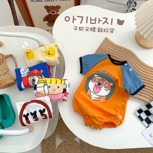 【软糯糯亲肤感，上身巨舒适！】ins婴儿包屁衣 夏季薄款男女宝宝 短袖连体衣 三角哈衣爬服-QQ 商品图1