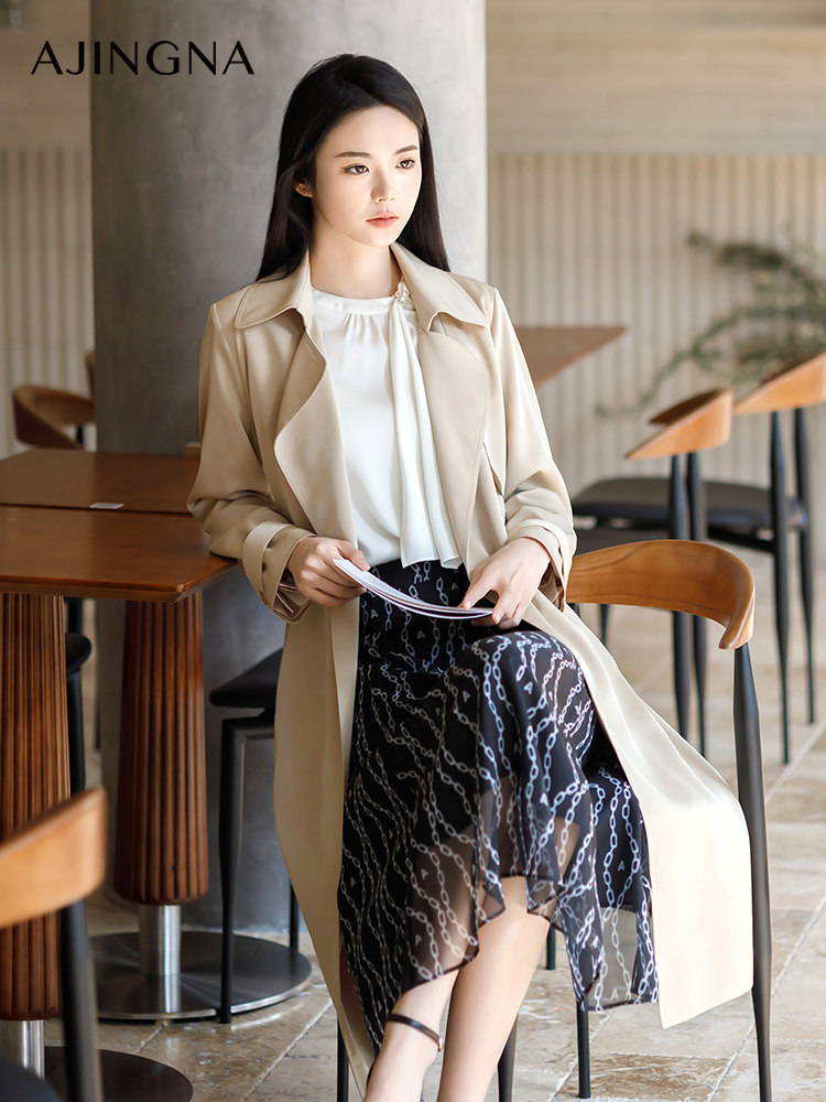 【踏青甄选价】阿菁娜春季新款中长款醋酸风衣A29C105005