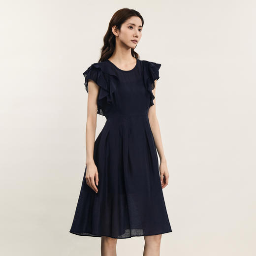 谜底连衣裙短袖女2024年夏季新品优雅气质荷叶袖中长裙242ML0566 商品图1