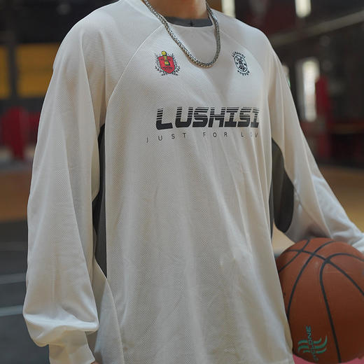 LUSHISI美式训练服篮球速干长袖t恤投篮服复古赛车服斗志主题印花 商品图2