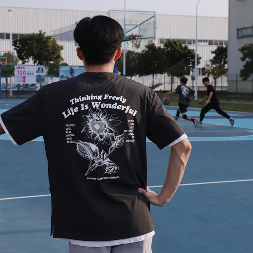 LUSHISI夏季运动冰丝速干投篮服篮球短袖男美式印花圆领宽松潮流 商品图1