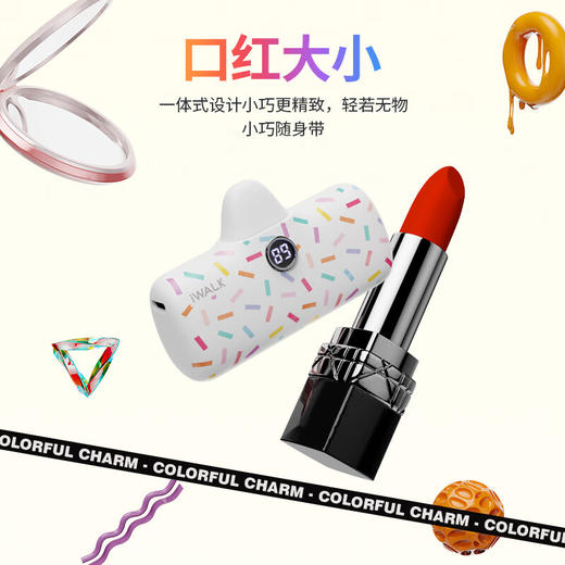 【国家3C认证】爱沃可（iWALK）DBL5000PL/PC图案版口袋充电宝快充迷你便携数显胶囊可上飞机移动电源 适用苹果15华为oppo小米type-c接口多彩白 商品图2