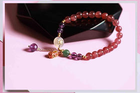 YHCM0003°红草莓晶+白玛瑙珍珠路路通手串