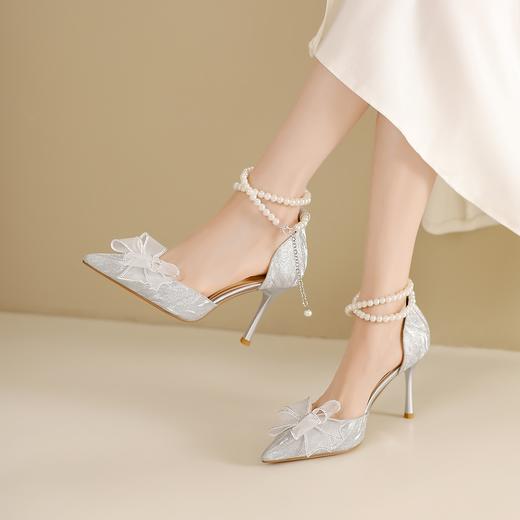 阿么手工女鞋真皮一字带珍珠高跟鞋女高级感小众婚鞋伴娘鞋8.5CM 商品图3