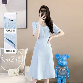 奢姿2025年夏装新款大码女装气质方领连衣裙胖妹妹提花时尚裙子9932852682