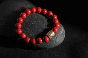 YHZS0021°朱砂+古法素银六字真言路路通手串1.0*18