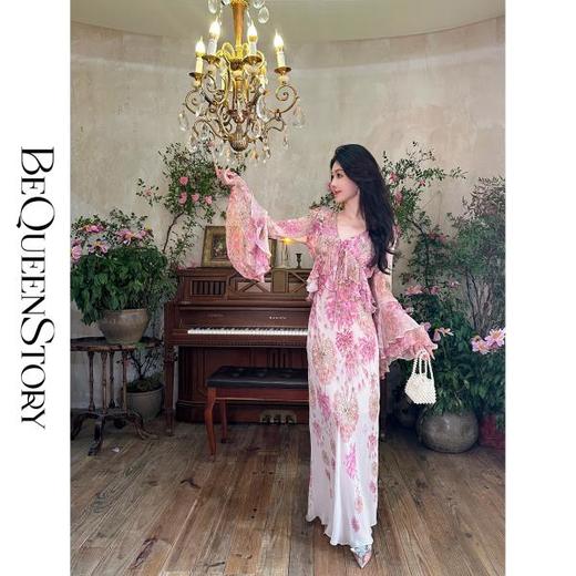 【繁花岁月】层次感100桑蚕丝真丝荷叶边吊带裙&开衫夏 商品图3