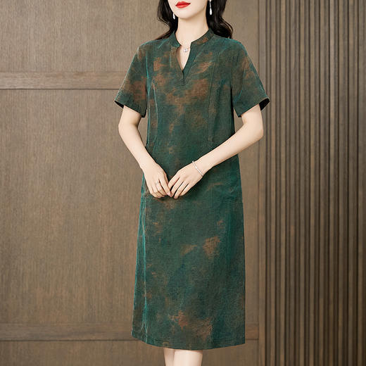 "丁摩 龟纹香云纱连衣裙女夏气质显瘦洋气双面穿桑蚕丝真丝裙子4ZF-221540 " 商品图2