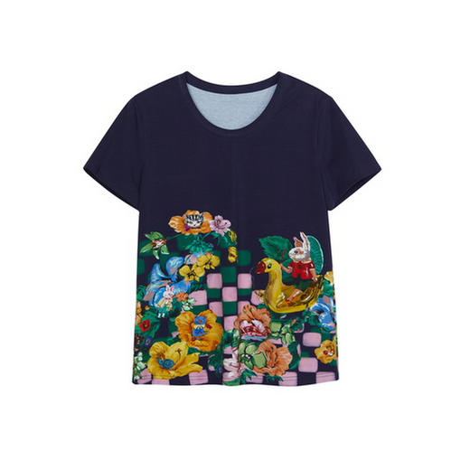 谜底主题印花T恤短袖女2024夏季新品复古风圆领百搭上衣242MT0622 商品图4