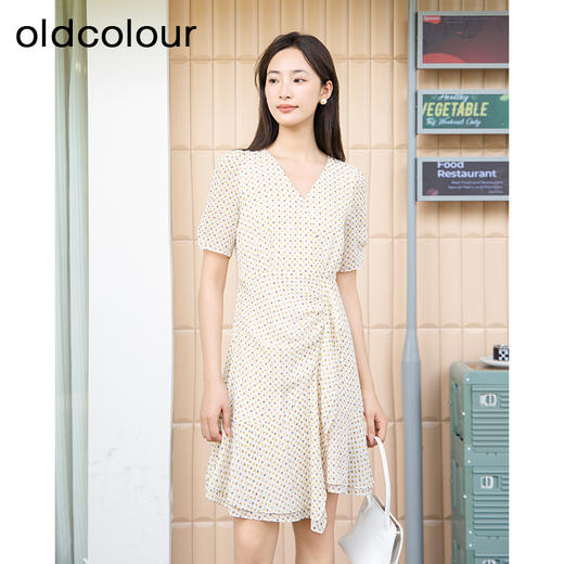 oldcolour夏季新款波点时尚休闲风雪纺短袖连衣裙女P23101167 商品图1