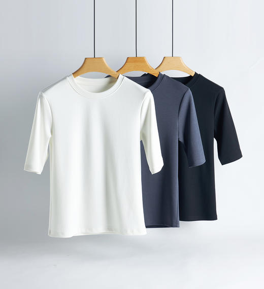 weyo 夏季新款女棉莫纯色5分袖圆领T恤1837 商品图2
