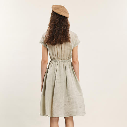 谜底连衣裙短袖2024年夏款通勤风简约苎麻收腰中长裙子242ML0620 商品图2