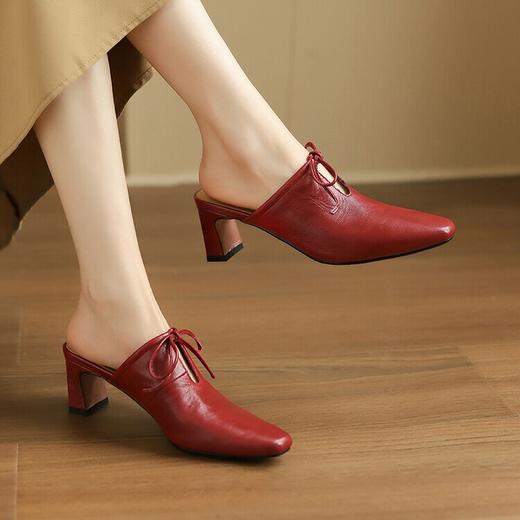 【预售5天】羊皮粗跟方头后空单鞋，简约复古高跟半拖包头拖鞋潮GP&2858 商品图2